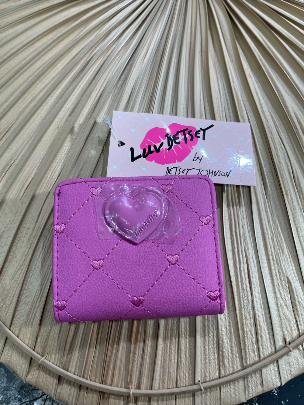 Betsey Johnson Hot Pink Quilted Heart Wallet with Charm